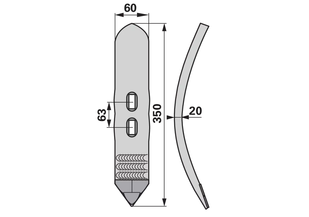 Grubberschare Hartmetall, 350 X 60 X 20 mm JPF