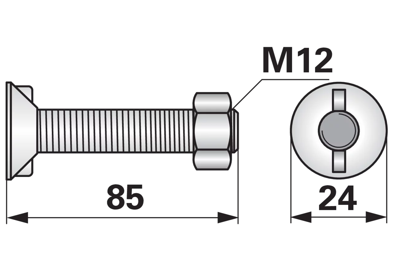 Pflugschraube 2 Nasen, M12 x 85 mm, Güte 12.9 – passend für Pöttinger 105924 GartenShop24