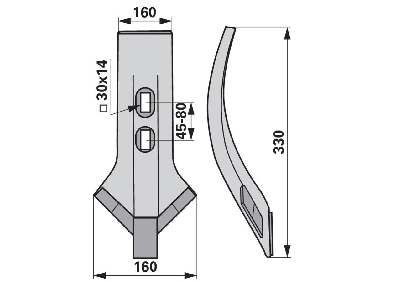Scharspitze 330 x 80 x 15 mm, Hartmetall Lochabstand: 40 - 80 mm AgriCarb