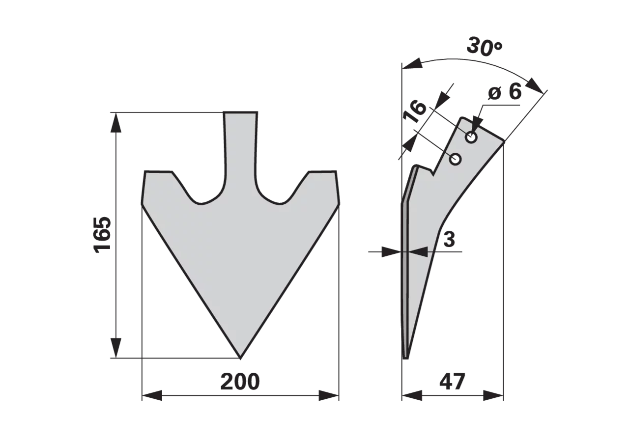 Hackschare 200 mm 30° Stielmaterial 30x10 mm für mechanische Bodenbearbeitung