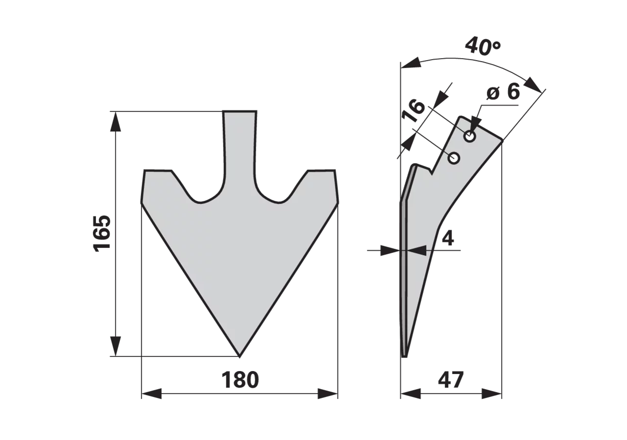 Hackschare 180 mm, Arbeitswinkel 40°, für Stielmaterial 30 x 10 mm GartenShop24 - Hochwertige Gartengeräte
