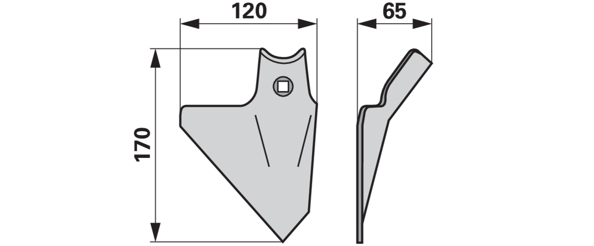 Hackschare rechts Einböck 15-062 – Detail Lochdurchmesser 10,5 mm und Stärke 5 mm