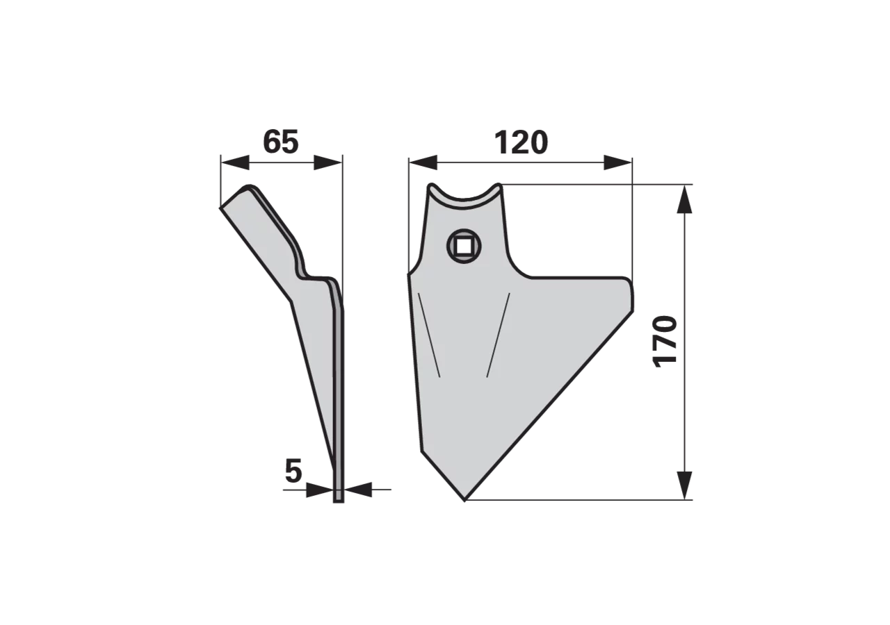 Hackschare links Einböck 15-061 120 mm – Ersatzteil, Länge 170 mm, Höhe 65 mm
