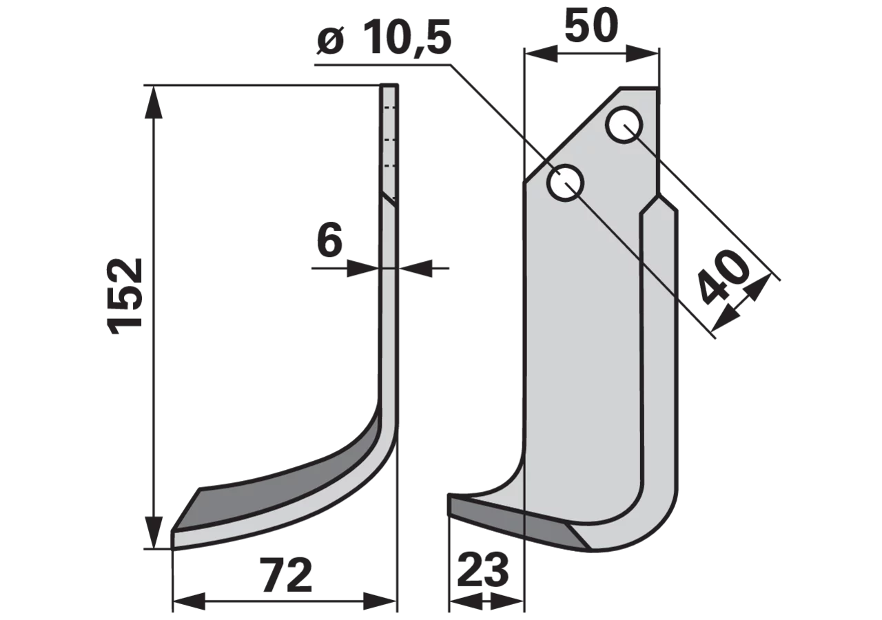 Bogenmesser links BCS 42304 152×72 mm – Ersatz-Fräsmesser für Bodenfräsen