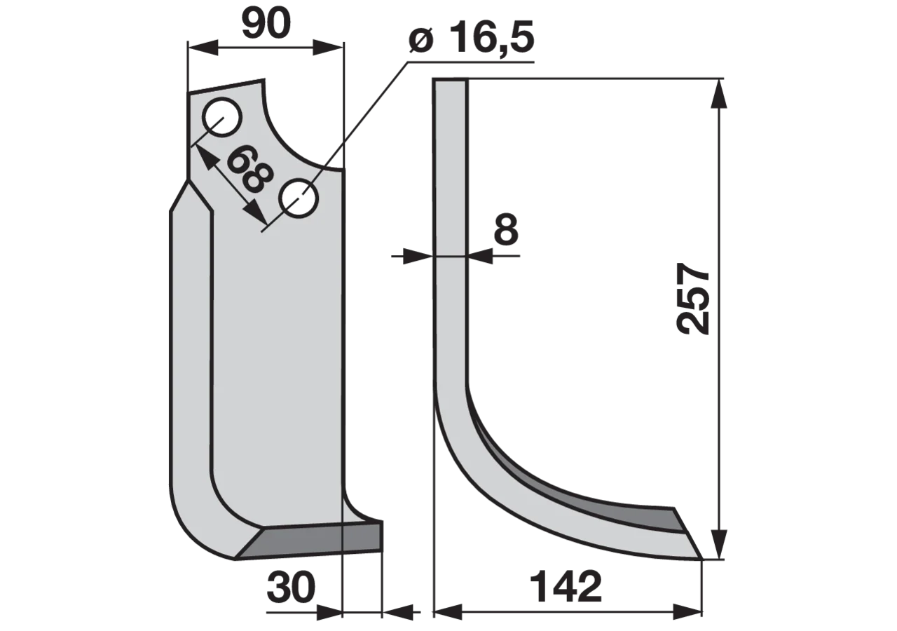 Bogenmesser rechts Breite 2 (B2) 90 mm GartenShop24