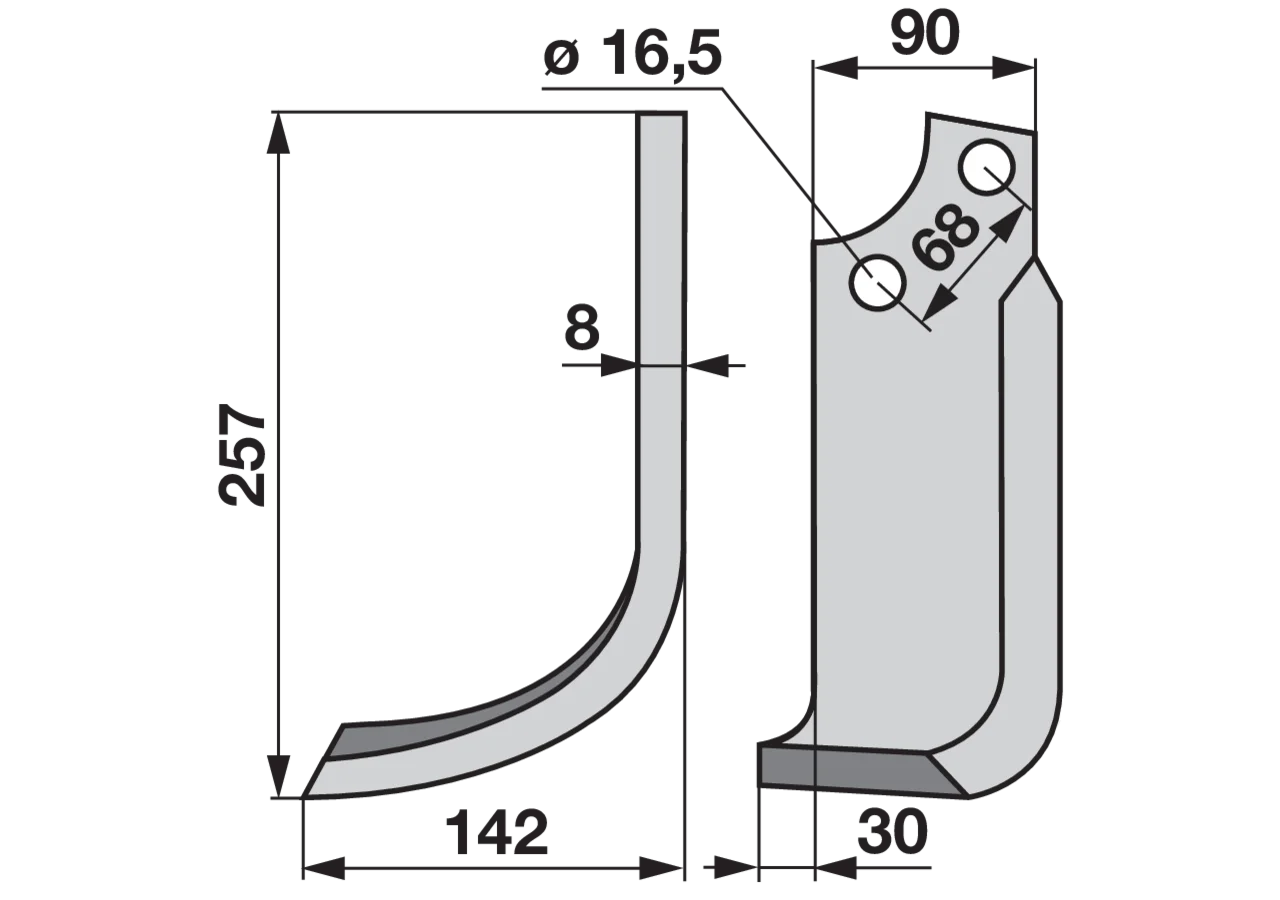 Bogenmesser links Breite 2 (B2) 90 mm GartenShop24