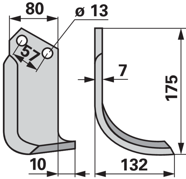 Bogenmesser rechts Howard 994881 – Detailansicht Bohrungen, Stärke 7 mm