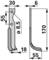Detailansicht Bogenmesser rechts 30x6 mm 170 mm – Lochabstand 55 mm, Lochdurchmesser 8,5 mm