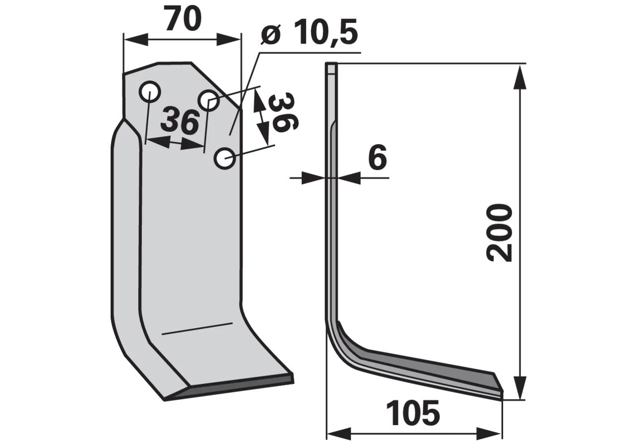 Winkelmesser rechts Agria 06039 Fräsmesser – 200 mm Höhe, 105 mm Breite