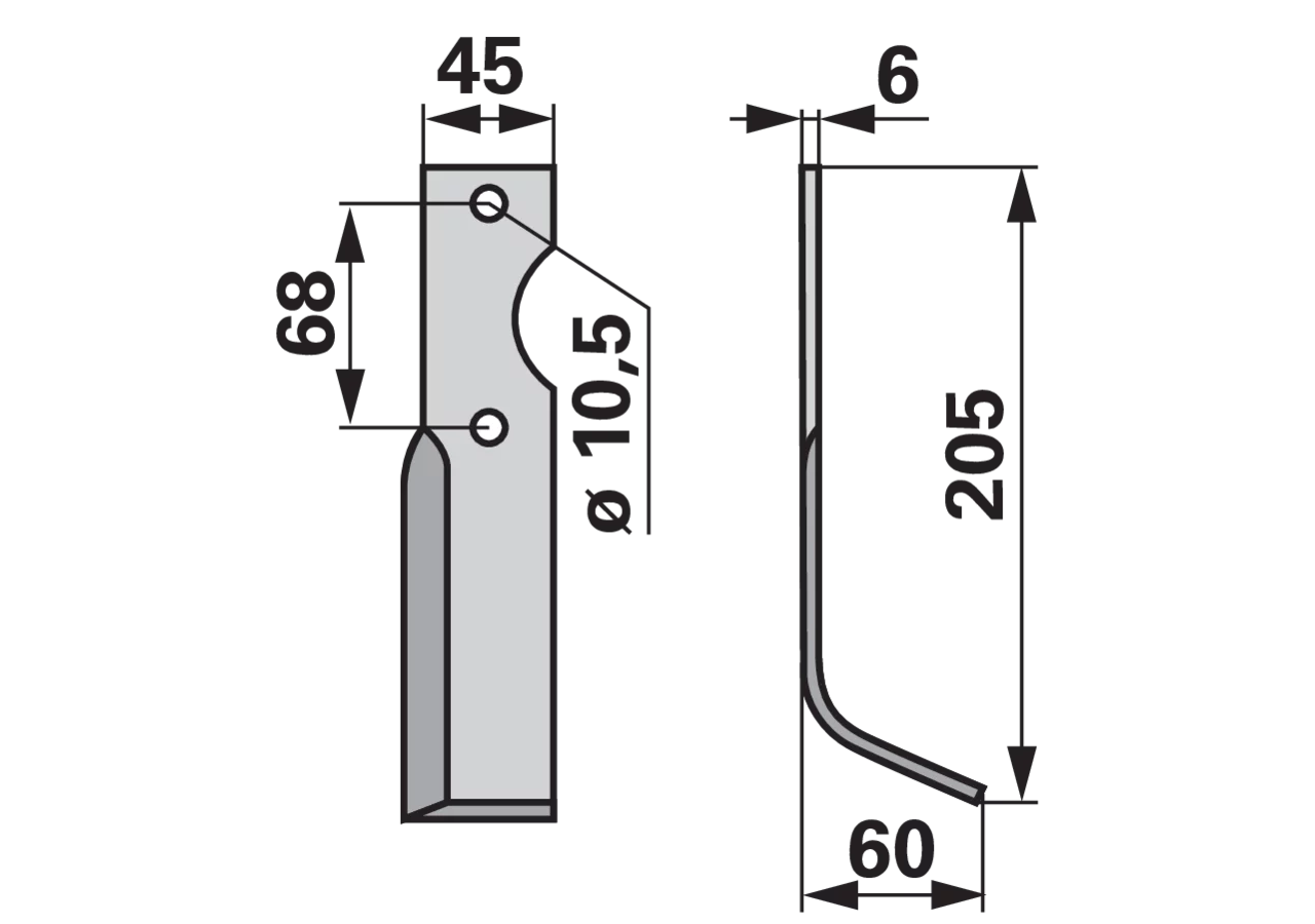 Bogenmesser rechts Benassi 37424 – Ersatz-Fräsmesser, Höhe 205 mm, Breite 60 mm