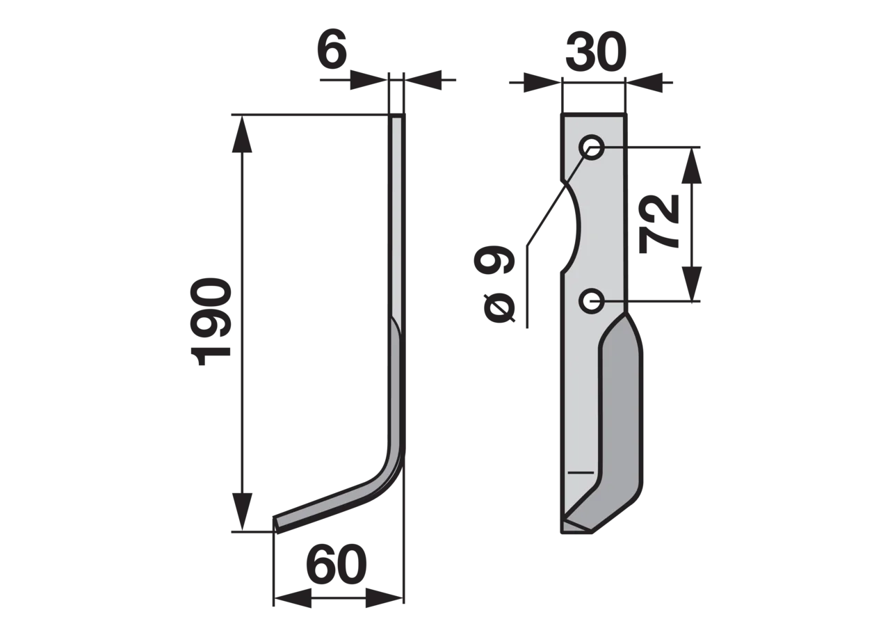 Bogenmesser links Lochabstand (LA) 72 mm GartenShop24
