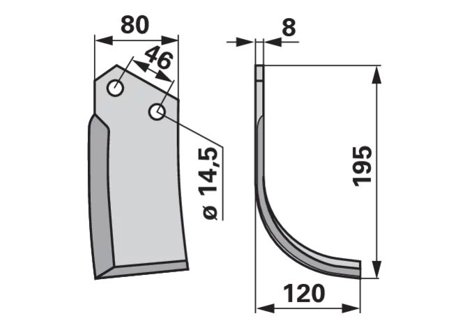 Bogenmesser rechts anstelle von Kverneland 0500077 GartenShop24 - Hochwertige Gartengeräte