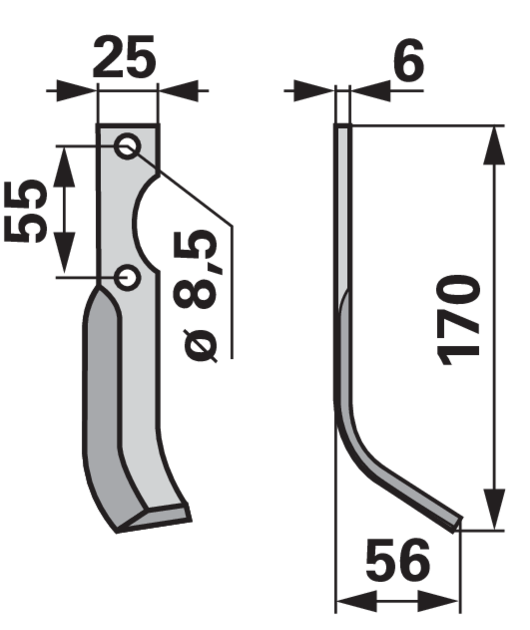 Bogenmesser rechts 25x6 L=170 mm Arbeitsbreite 56 mm LAB=55 GartenShop24 - Hochwertige Gartengeräte