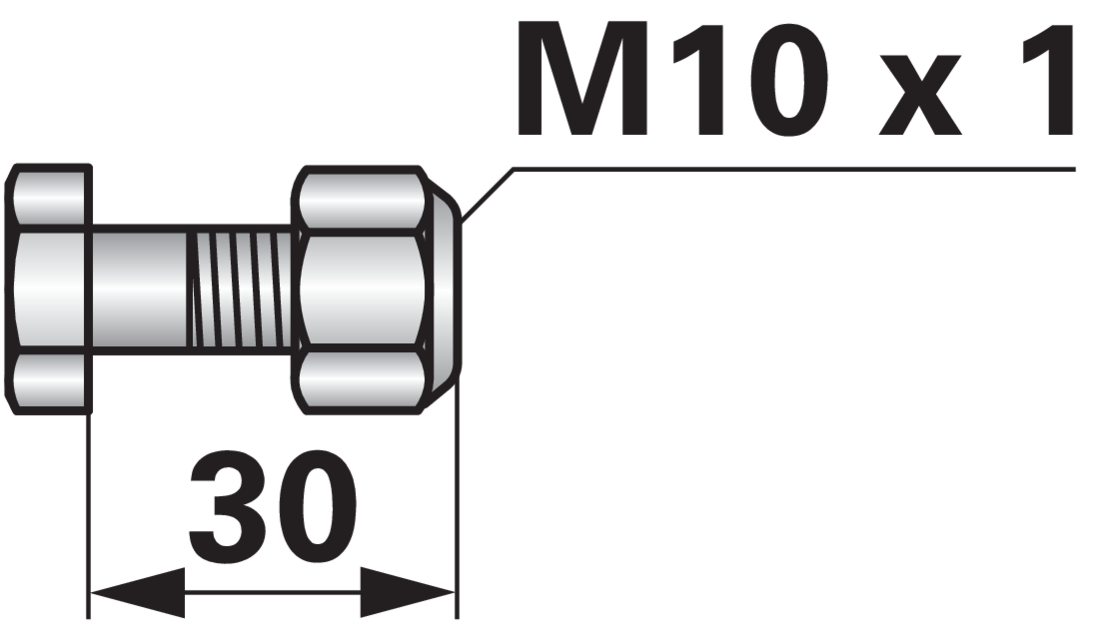 Detailansicht Frässchraube M10x1x30 Güte 10.9 – Außengewinde und Sicherungsmutter