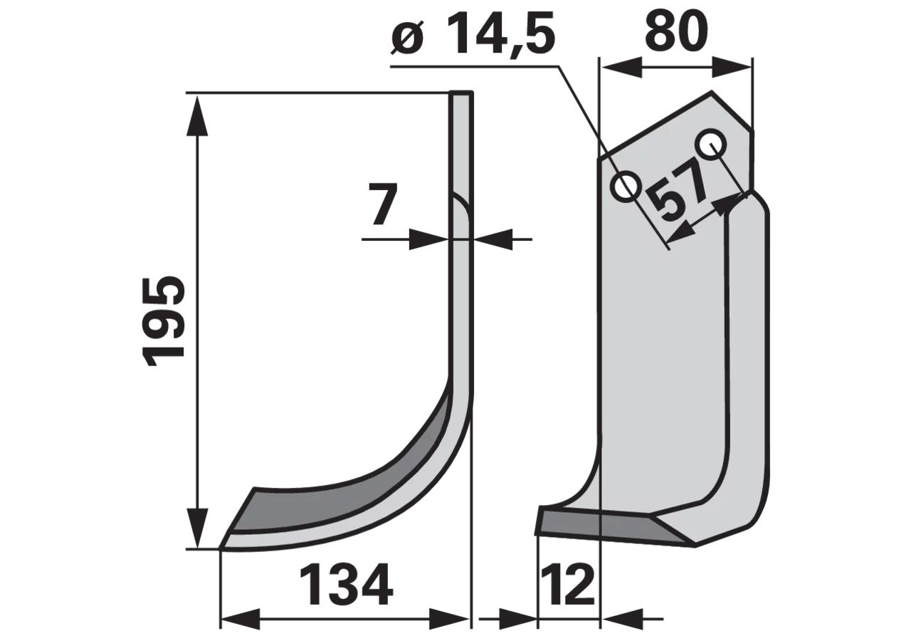 Bogenmesser links Breviglieri 20323 – Ersatzteil für Bodenfräsen, 195×134 mm