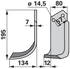 Bogenmesser links 20323 – Detailansicht Lochabstand 57 mm und Lochdurchmesser 14,5 mm