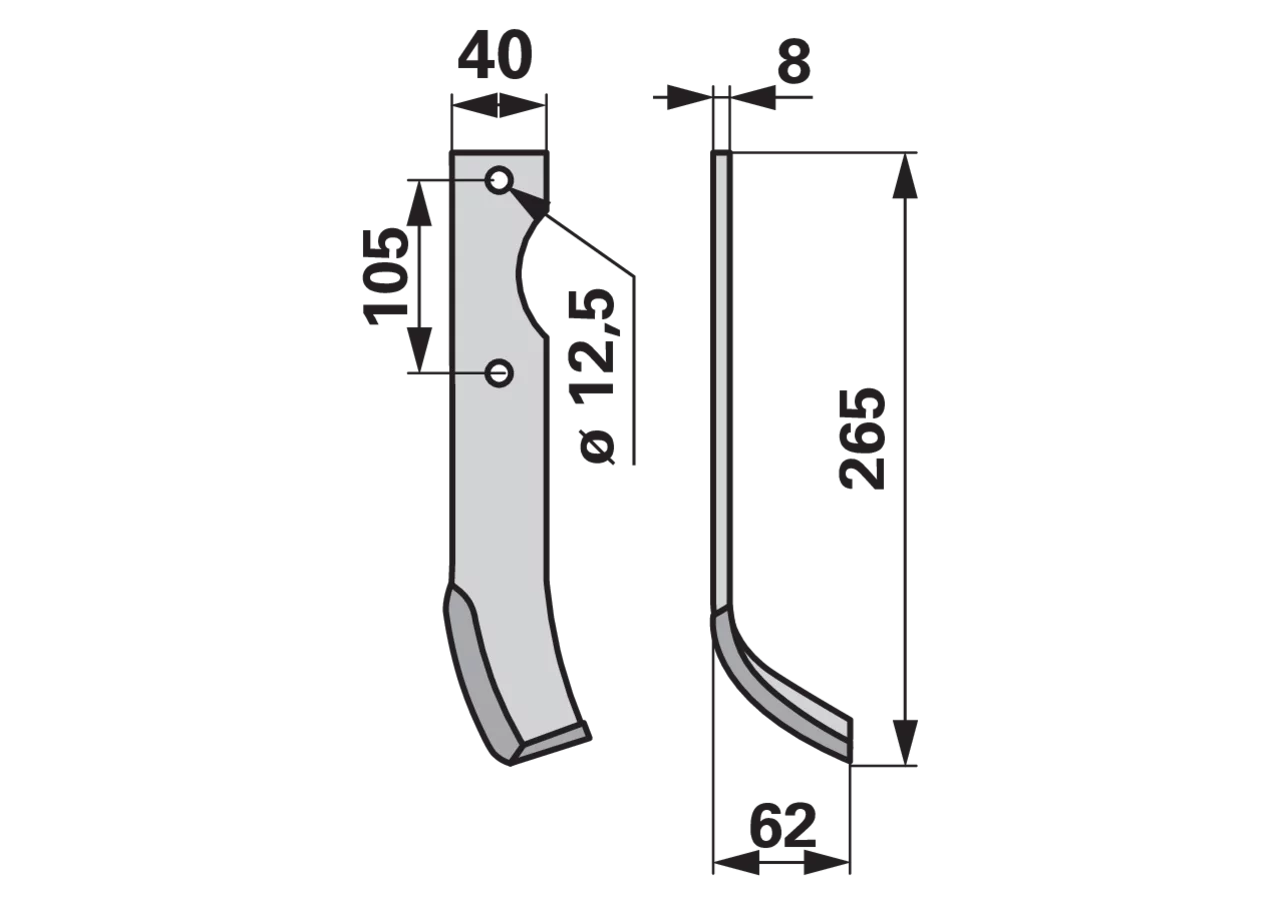 Bogenmesser rechts 40x8 L=265 Arbeitsbreite 50 LAB=105 GartenShop24 - Hochwertige Gartengeräte