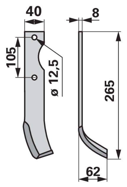 Bogenmesser rechts 40x8 L=265 Arbeitsbreite 50 LAB=105 GartenShop24 - Hochwertige Gartengeräte