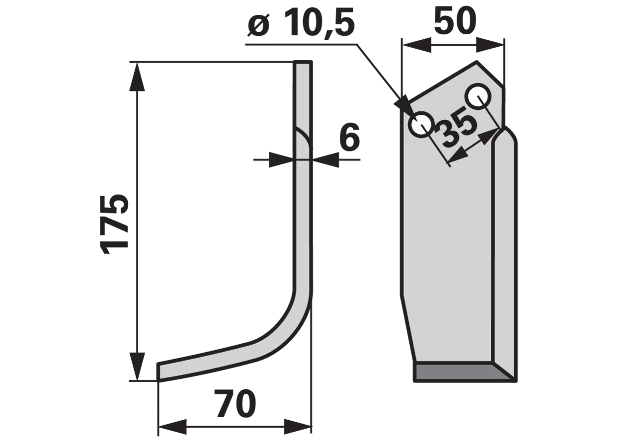 Bogenmesser links 50x6 L =175 Arbeitsbreite 70 LAB = 35 GartenShop24