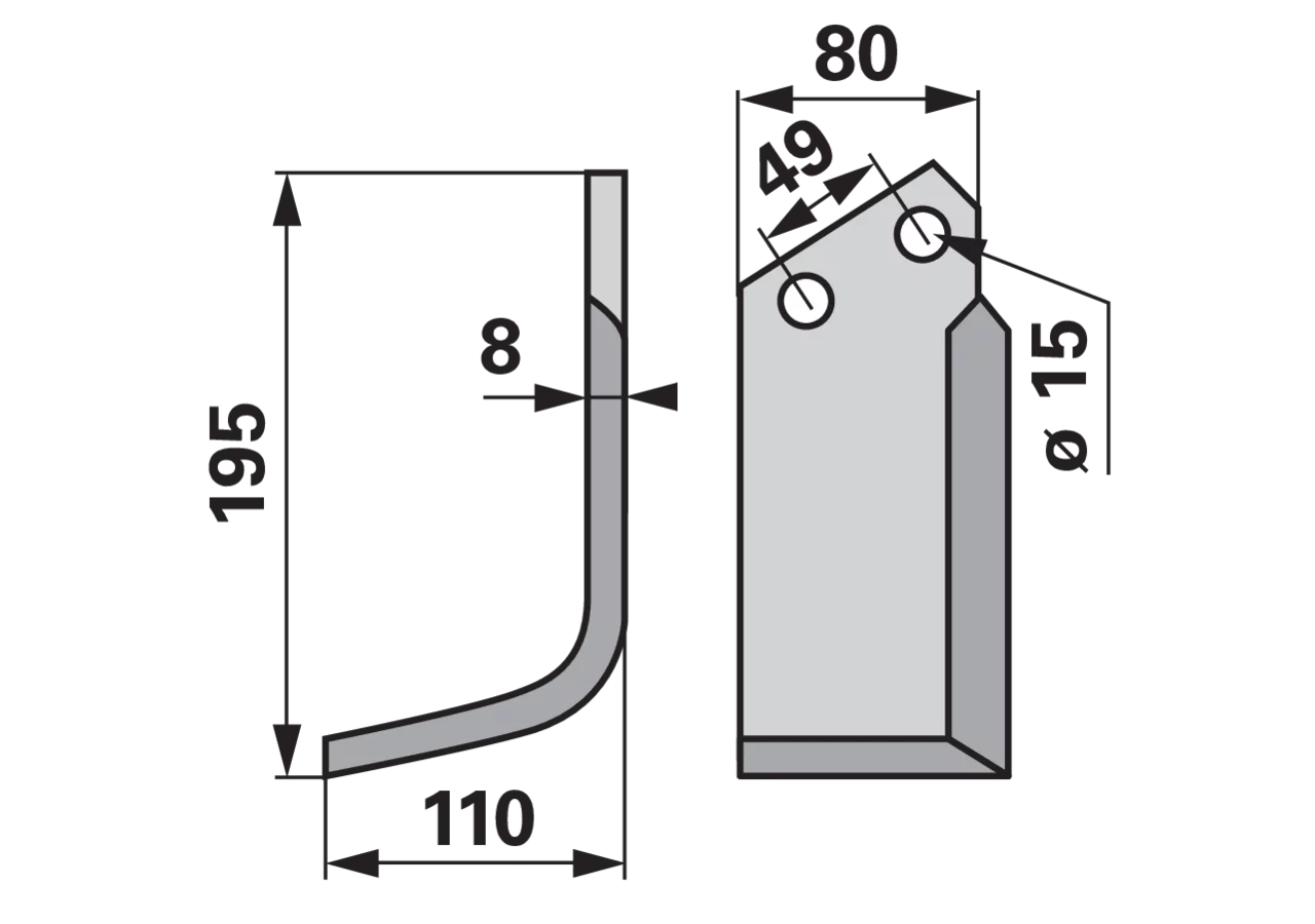 Winkelmesser links Bodenfräsen 110 mm Höhe 195 mm – Fräsmesser Linksausführung