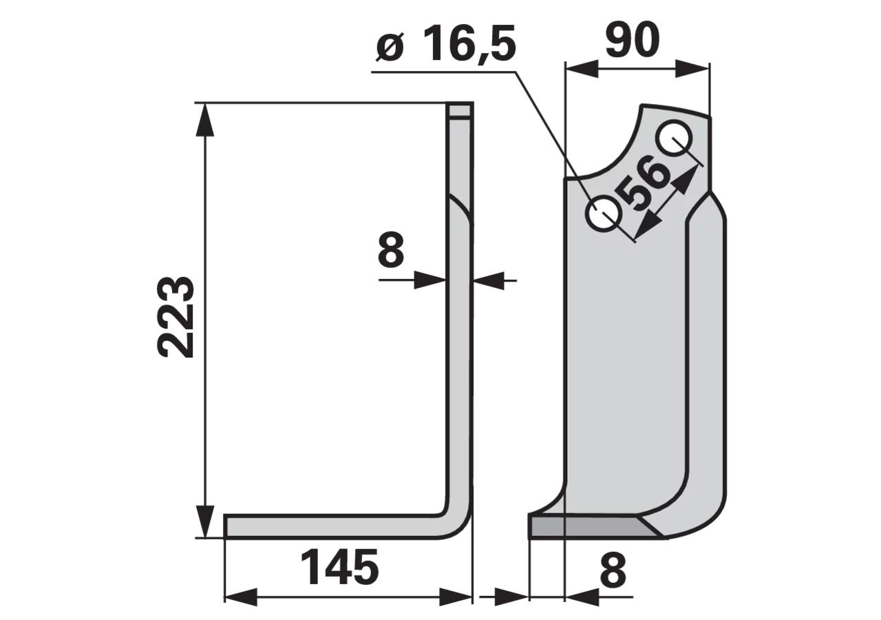 Winkelmesser links Maschio 24100405 Fräsmesser – Ansicht gesamt, 145×223 mm