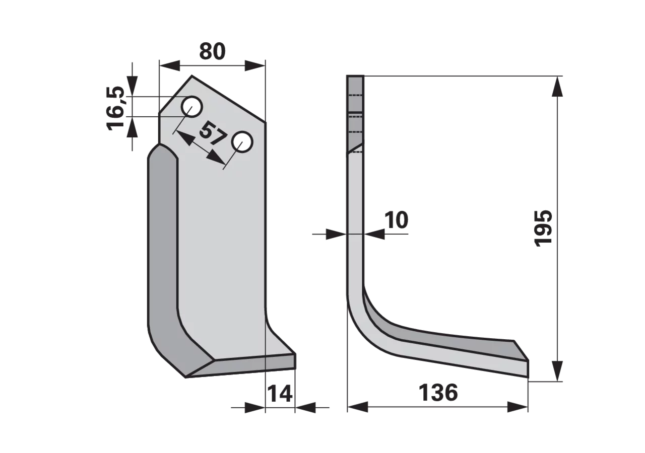 Winkelmesser rechts Muratori 12019601 – Fräsmesser 195 mm Höhe, 136 mm Breite