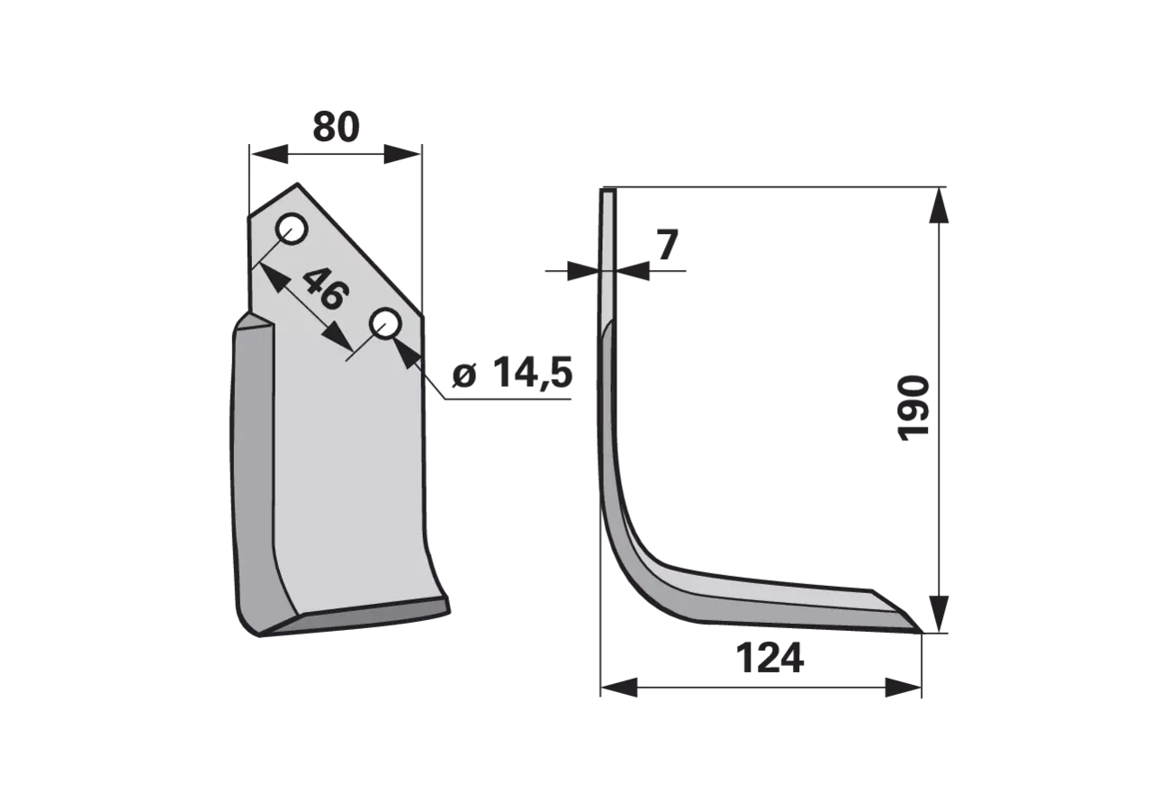 Bogenmesser rechts F3156010 Fräsmesser für Bodenfräsen, 190×80 mm, Stärke 7 mm