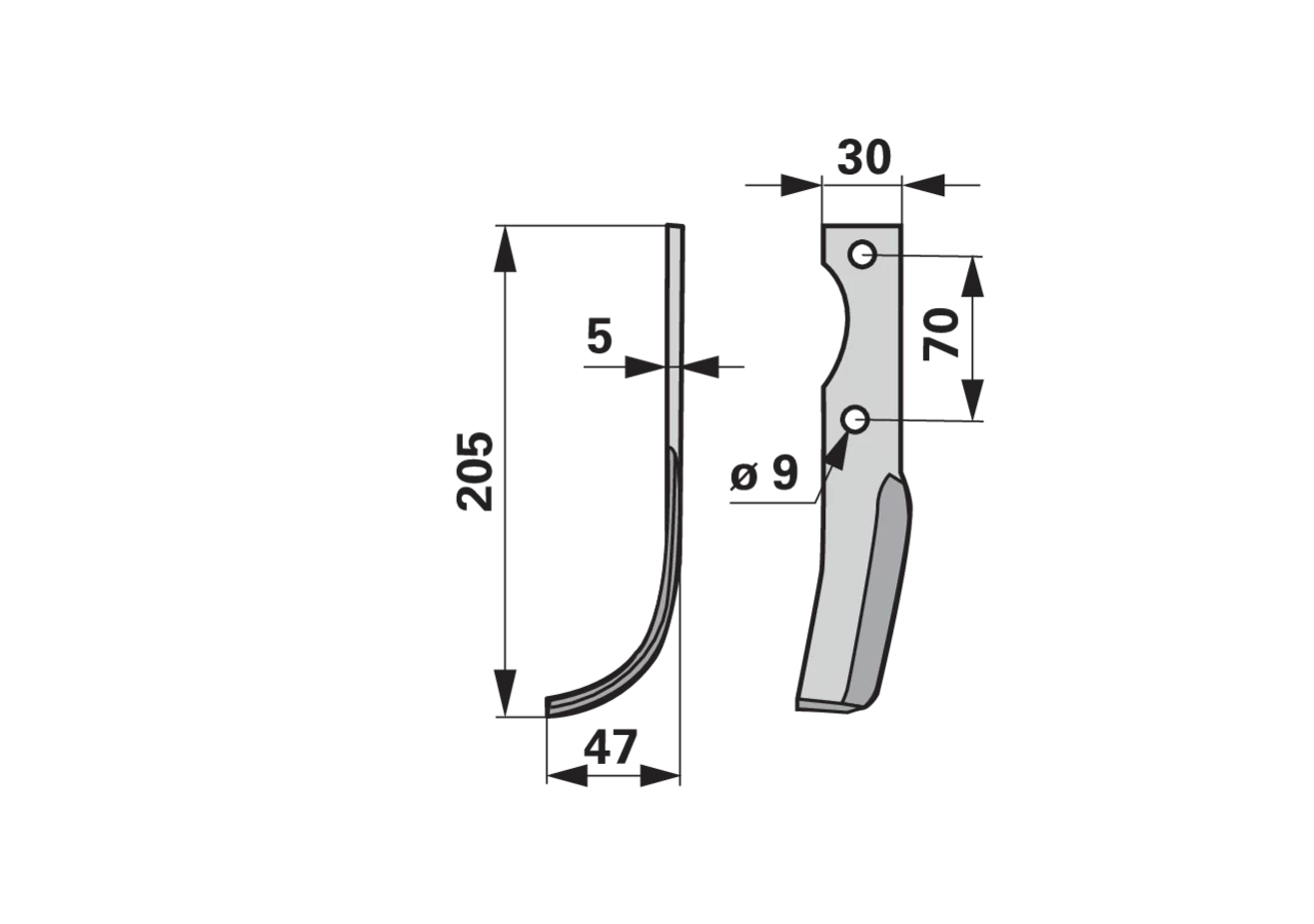 Bogenmesser links Honda F300 205 mm – Ersatz-Fräsmesser für Bodenfräsen, Stärke 5 mm