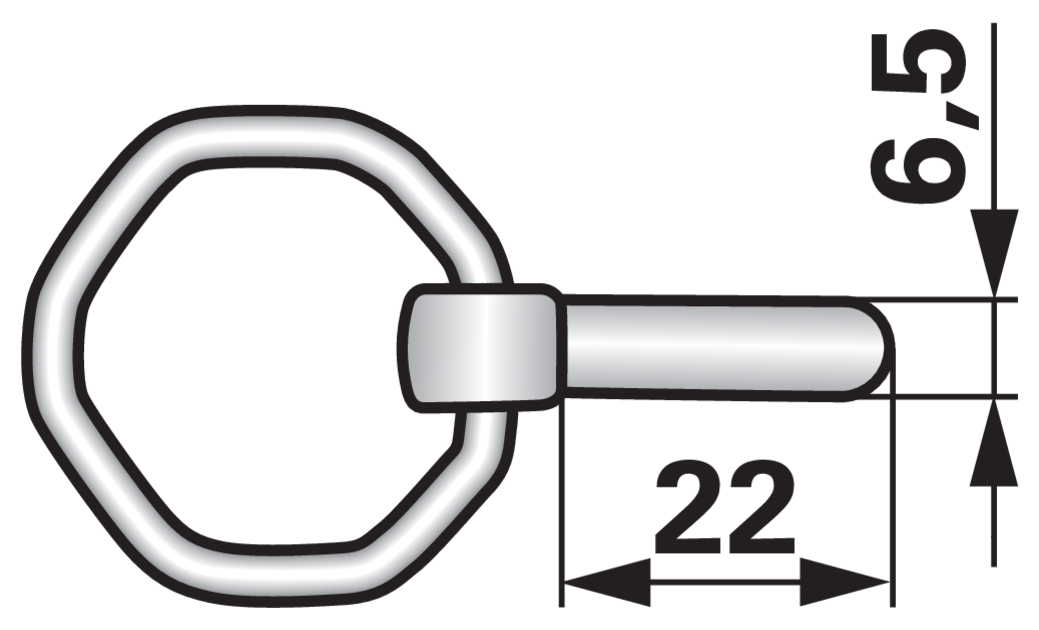 Klappstecker Kuhn 500.863.10 22 mm – Detailansicht, Stärke 6,5 mm