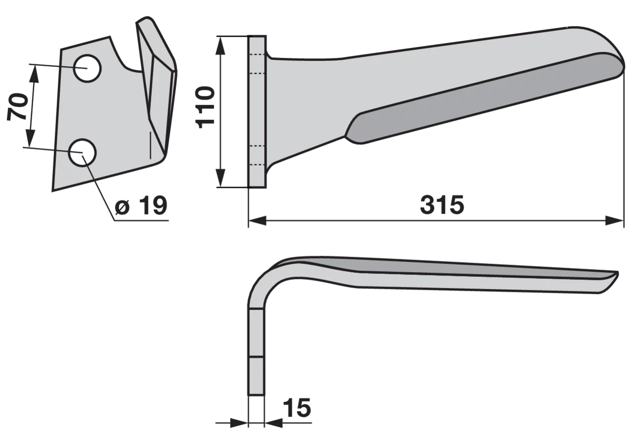 Kreiseleggenzinke links Maschio 61100230, 315×110 mm, Stärke 15 mm, Lochabstand 70 mm