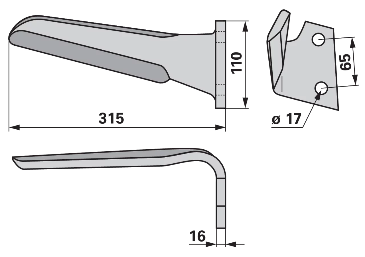 Kreiseleggenzinke rechts Frandent 9118310001, 315×110×16 mm, Einzelstück