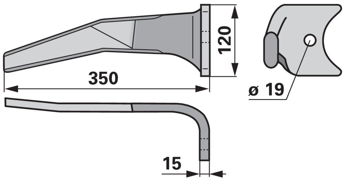 Kreiseleggenzinke rechts 350×120 mm – Detailansicht Lochabstand 73 mm