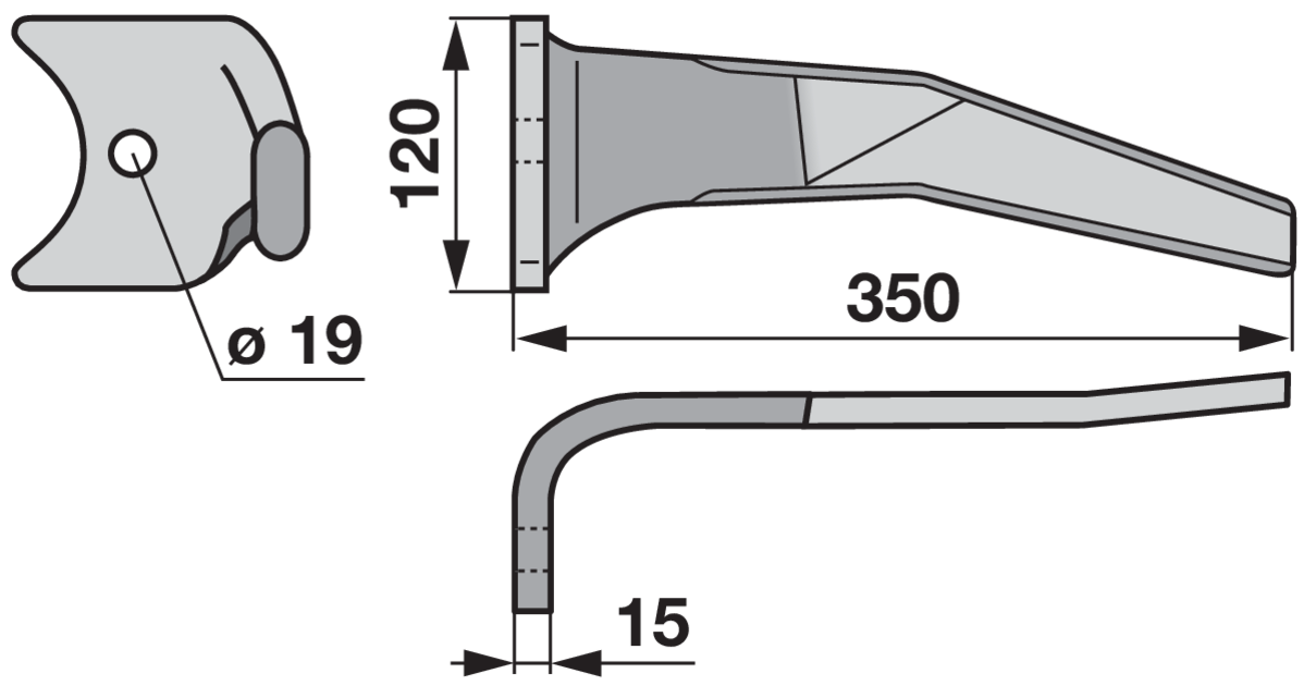 Kreiseleggenzinke links Amazone 6170300 350 mm – Detail Lochdurchmesser 19 mm