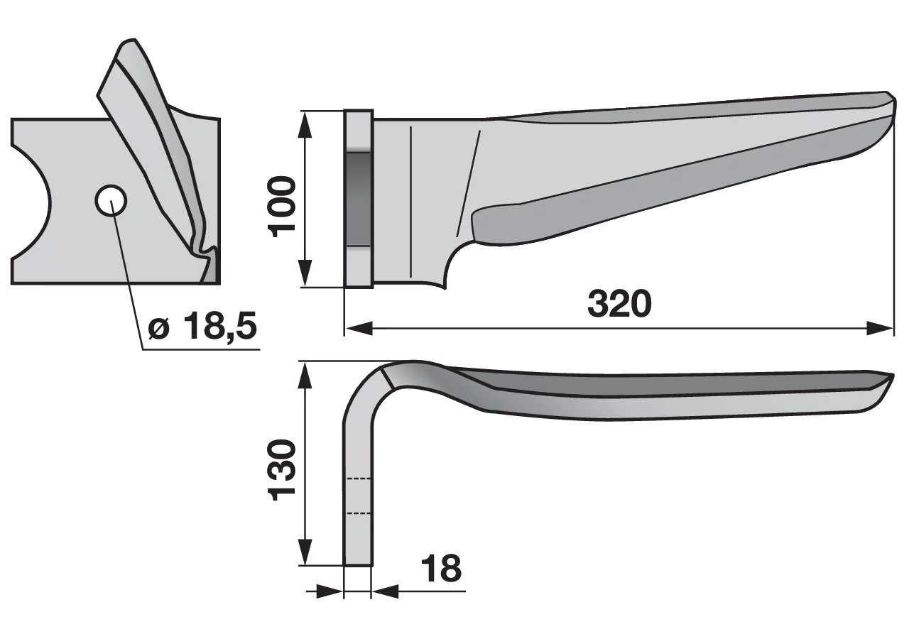 Kreiseleggenzinke links Kverneland 44010151, 320 mm lang, Lochdurchmesser 18,5 mm