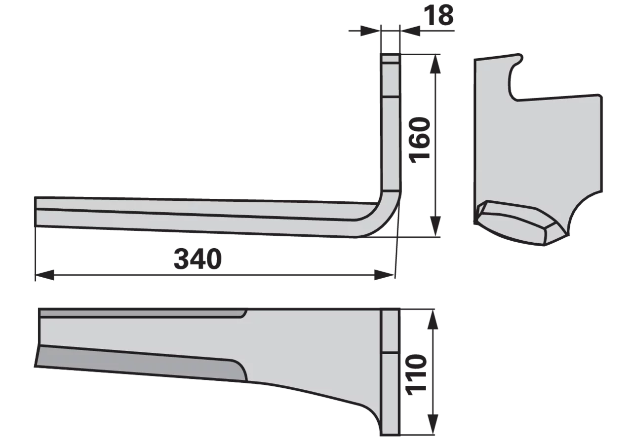 Kreiseleggenzinke rechts Pöttinger 873.40.125.0, 340 mm lang, 18 mm stark