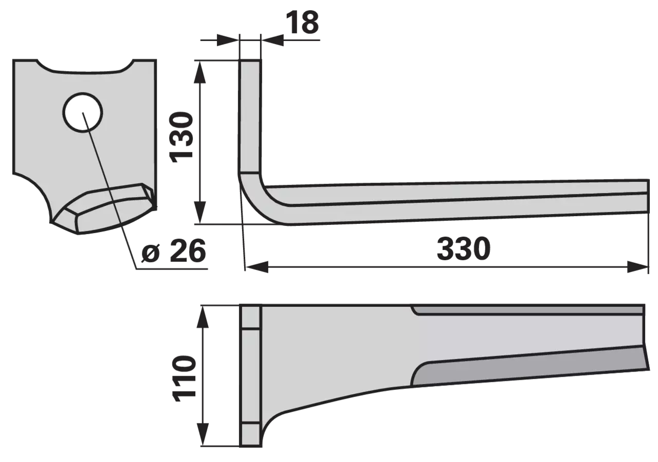 Kreiseleggenzinke links Pöttinger 873.40.220.0, 330 mm lang, Stärke 18 mm