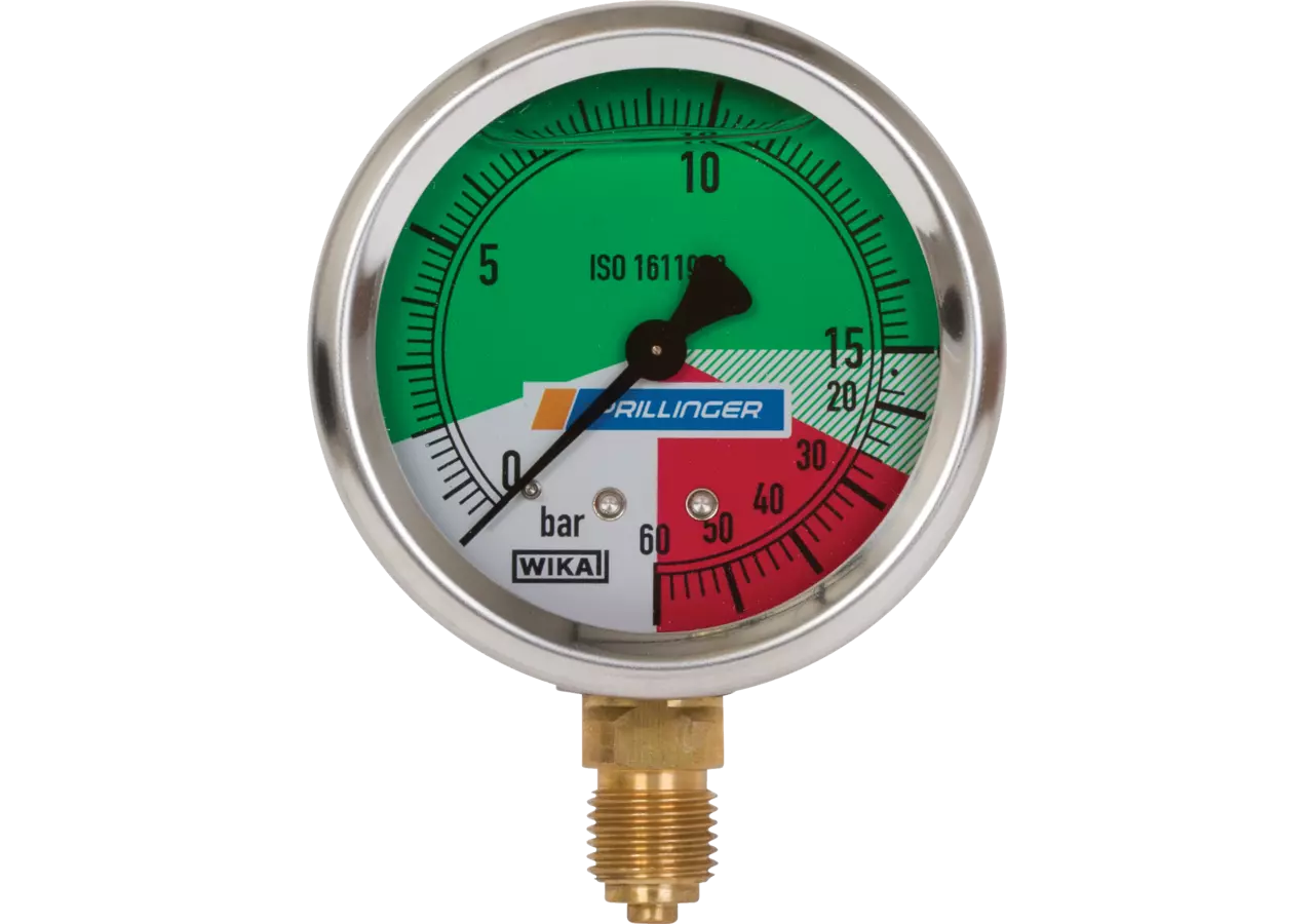 Glyzerinmanometer 63 mm, 0-15/60 bar, Anschluss unten, 1/4 Zoll WIKA Wika