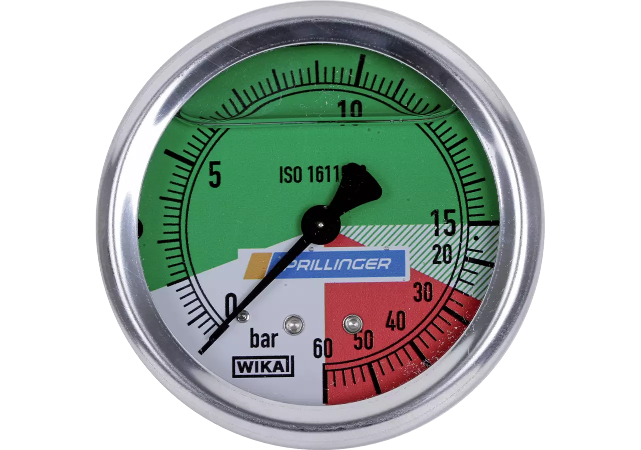 Glyzerinmanometer 63 mm, 0-15/60 bar, Anschluss hinten, 1/4 Zoll WIKA Wika