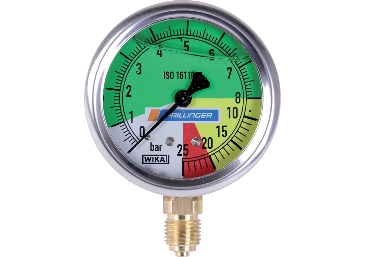 Glyzerinmanometer 63 mm, 0-8/25 bar, Anschluss unten, 1/4 Zoll WIKA Wika