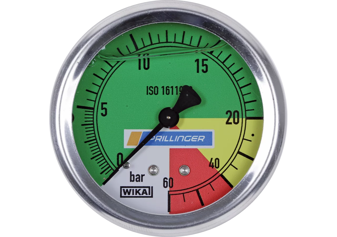 Glyzerinmanometer 63 mm, 0-20/60 bar, Anschluss hinten, 1/4 Zoll WIKA Wika