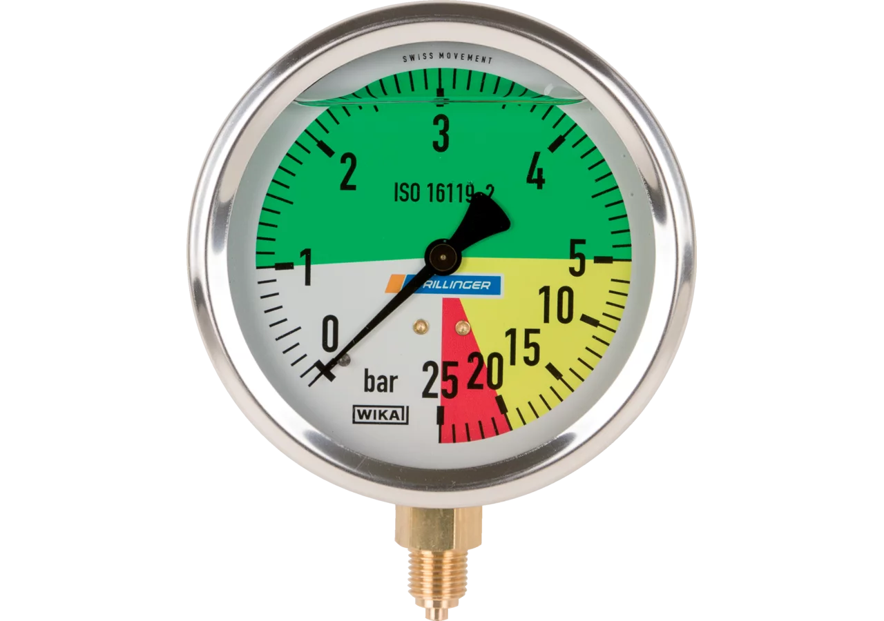 Glyzerinmanometer 100 mm, 0-5/25 bar, Anschluss unten, 1/4 Zoll WIKA Wika