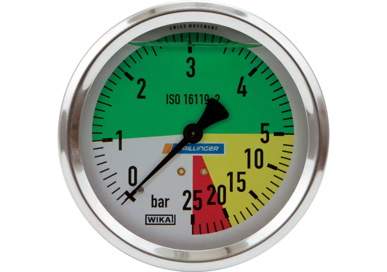 Glyzerinmanometer 100 mm, 0-5/25 bar, Anschluss hinten, 1/4 Zoll WIKA Wika