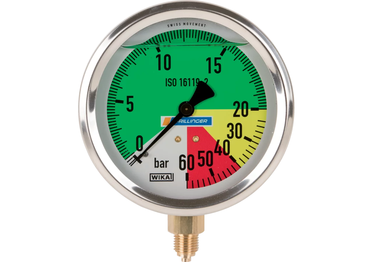 Glyzerinmanometer 100 mm, 0-20/60bar Anschluss unten, 1/4 Zoll WIKA Wika