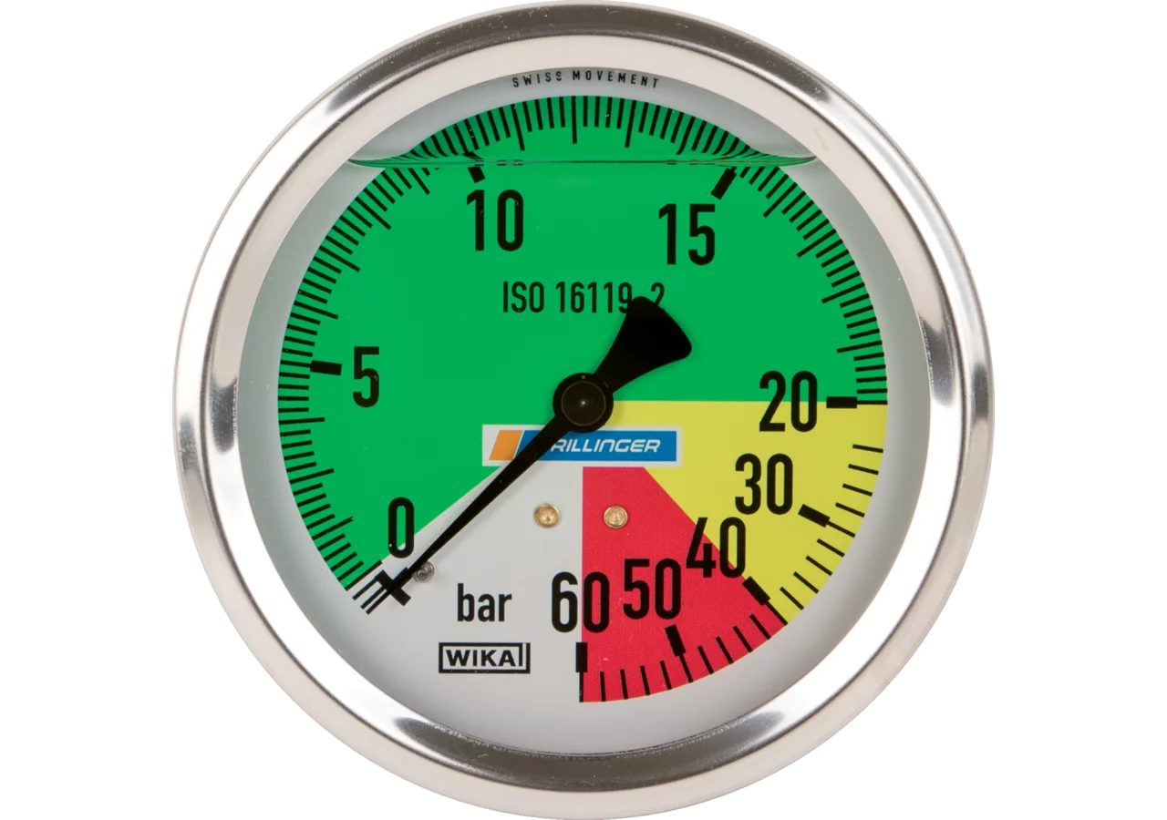 Glyzerinmanometer 100 mm, 0-20/60bar Anschluss hinten, 1/4 Zoll WIKA Wika