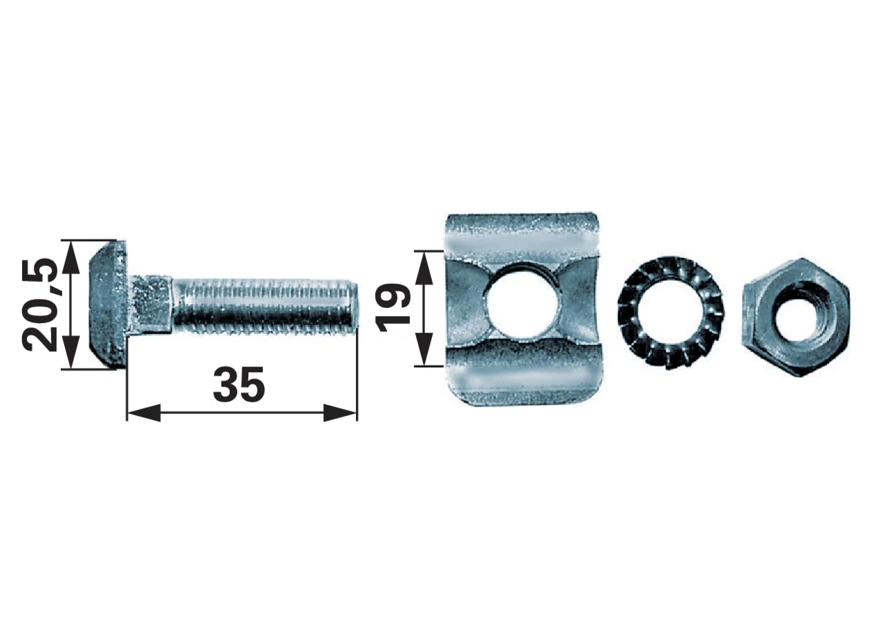 Kettenschraubengarnitur M10 x 35 mm, mit Klemmstück und Mutter, 10 Stück GartenShop24