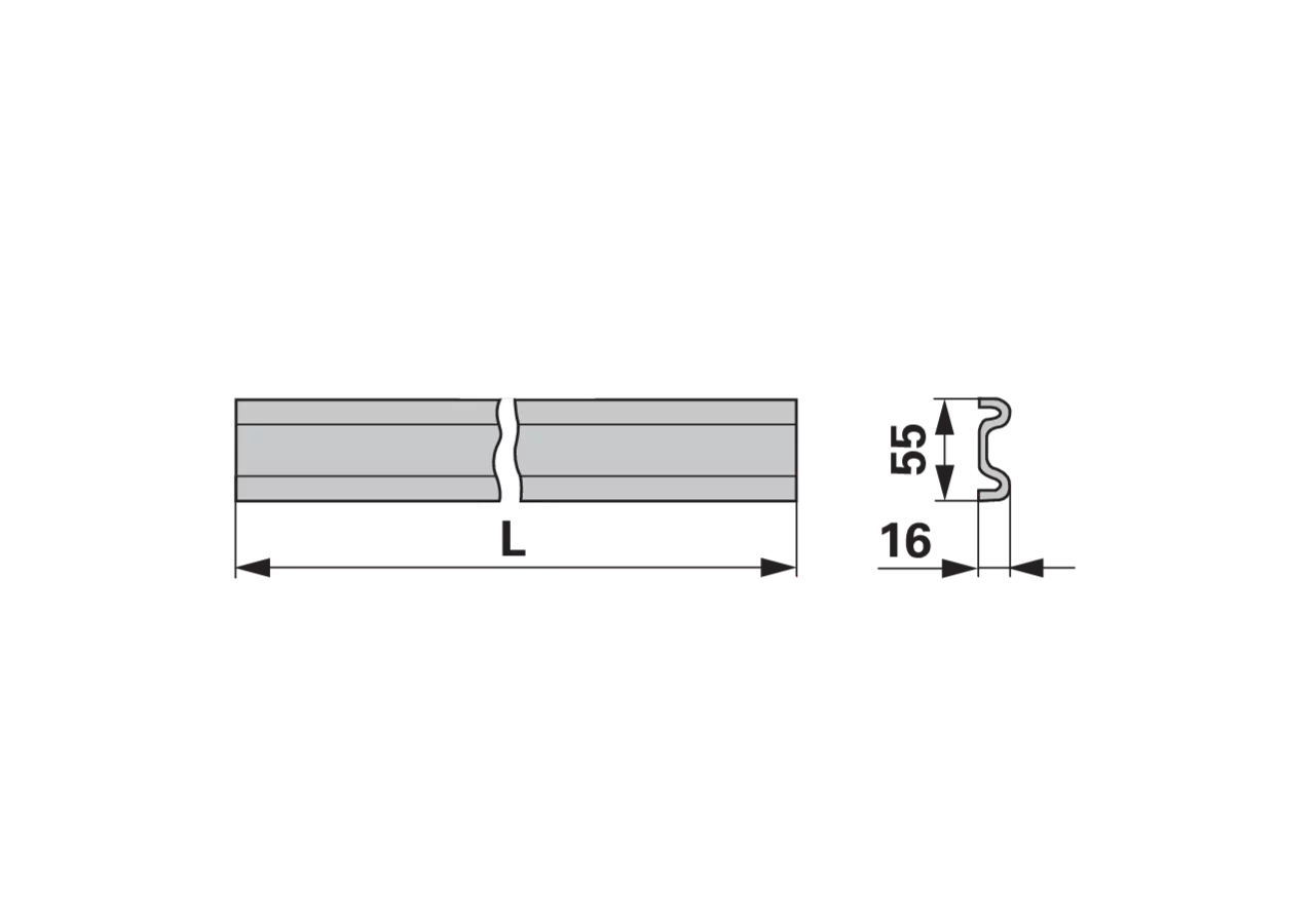 Kratzbodenleiste M-Profil, 55 x 16 mm, ungebohrt, L 1.700 mm