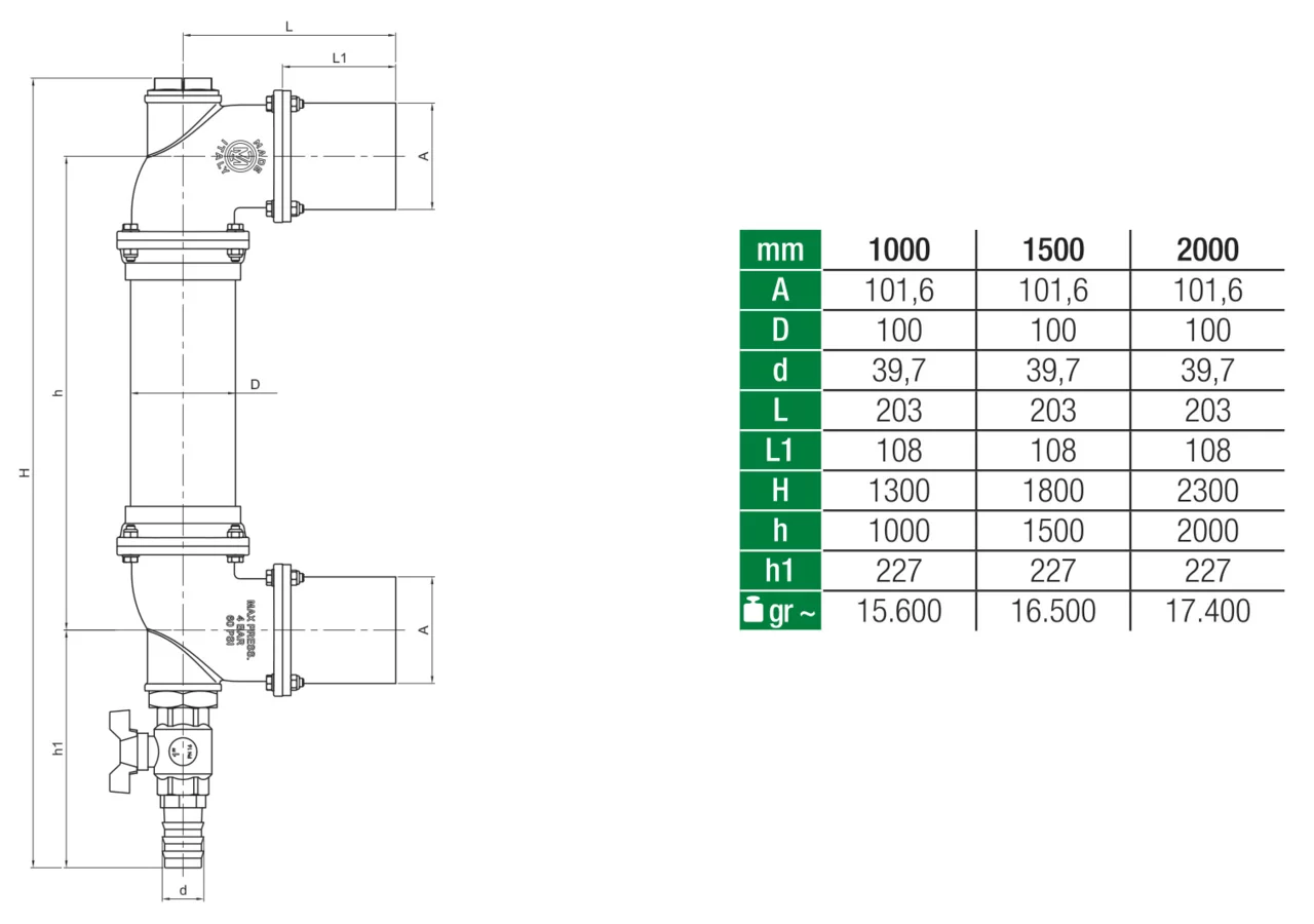 Füllstandsanzeiger H 1.000 mm, ID 100 mm MZ 0440 MZ