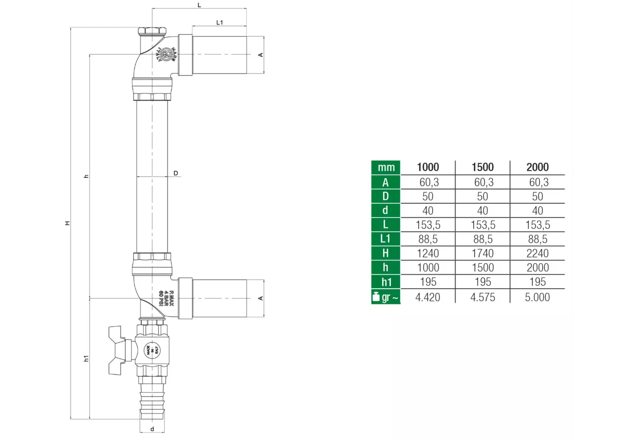 Füllstandsanzeiger H 1.000 mm, ID 50 mm MZ 0441 MZ