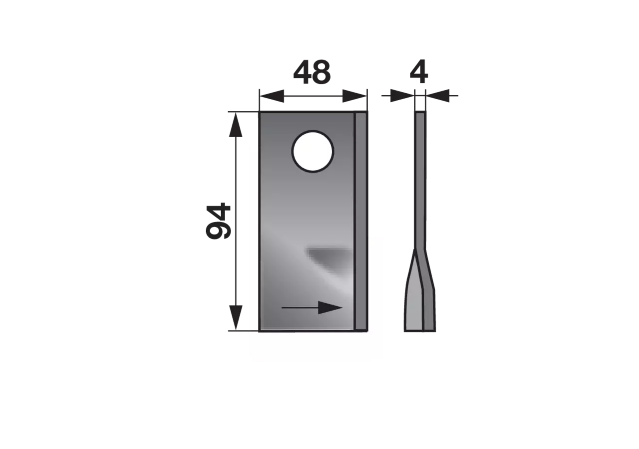 Kreiselmäherklinge links, L 94 x B 48 x S 4 mm, d 19 mm, 25 Stück Prillinger Premium Prillinger Premium
