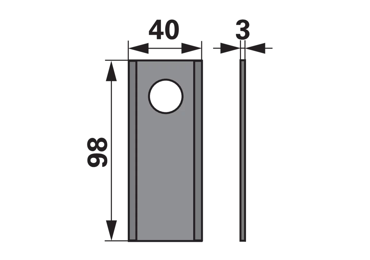 Kreiselmäherklinge gerade, L 98 x B 40 x S 3 mm, d 19 mm, 25 Stück Prillinger Premium Prillinger Premium